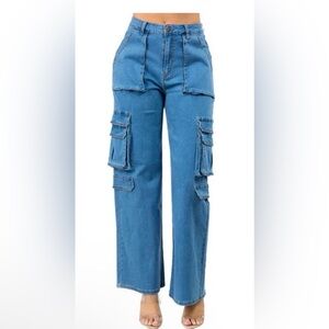American Bazi Light Blue Straight-Leg Cargo Jeans for Women